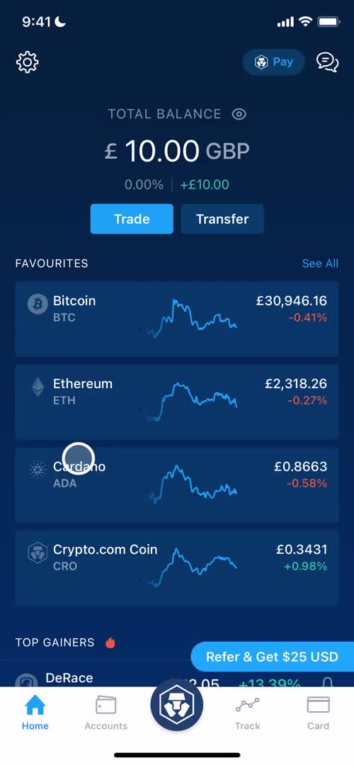 Screenshot of Home on Sending currency on Crypto.com user flow