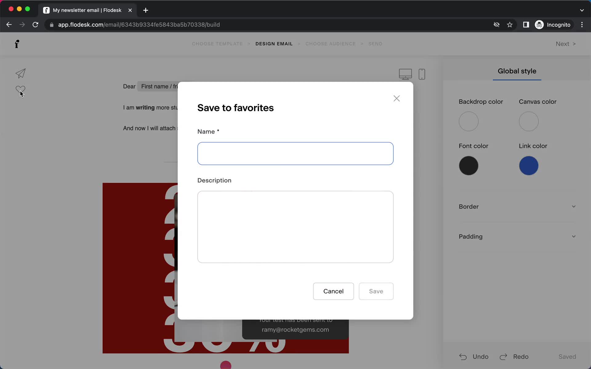 Creating an email campaign screenshot