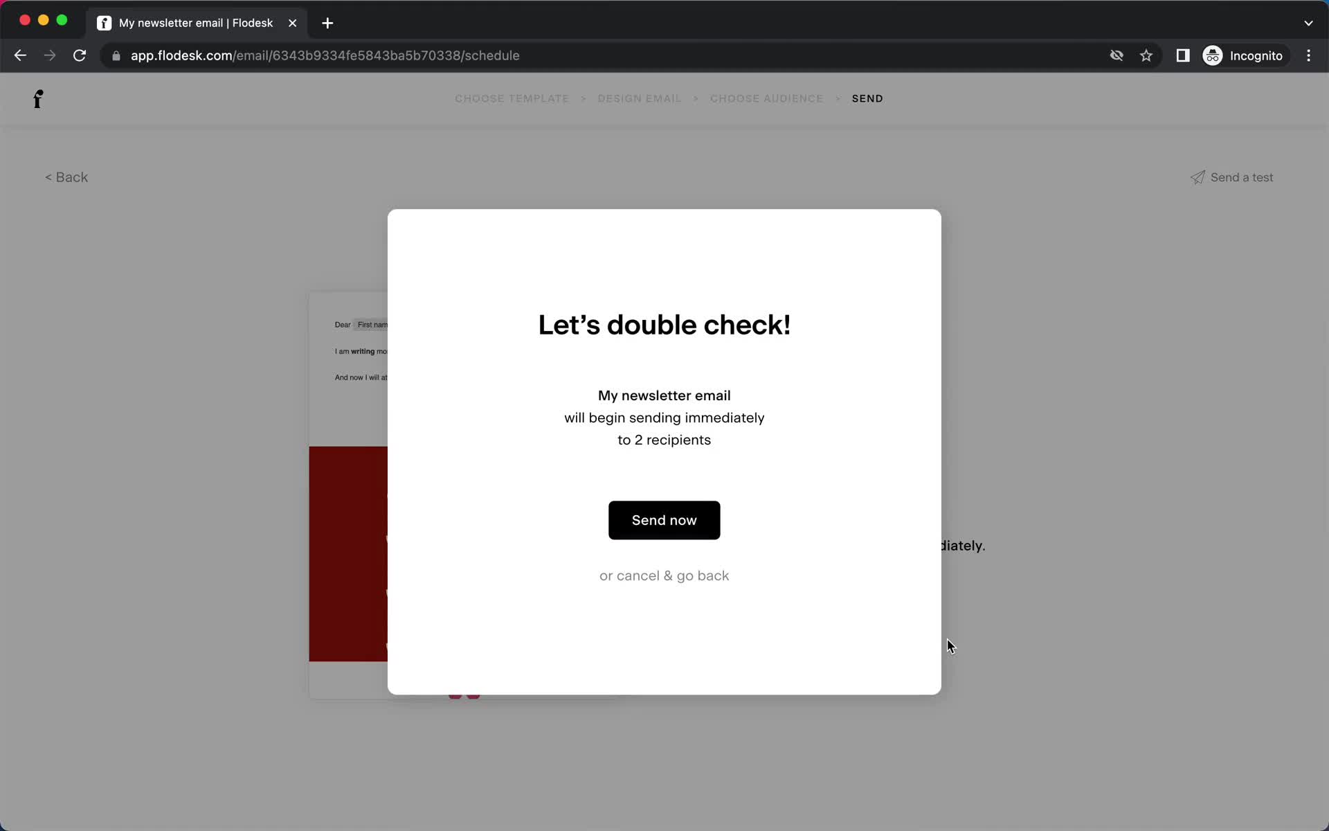 Creating an email campaign screenshot