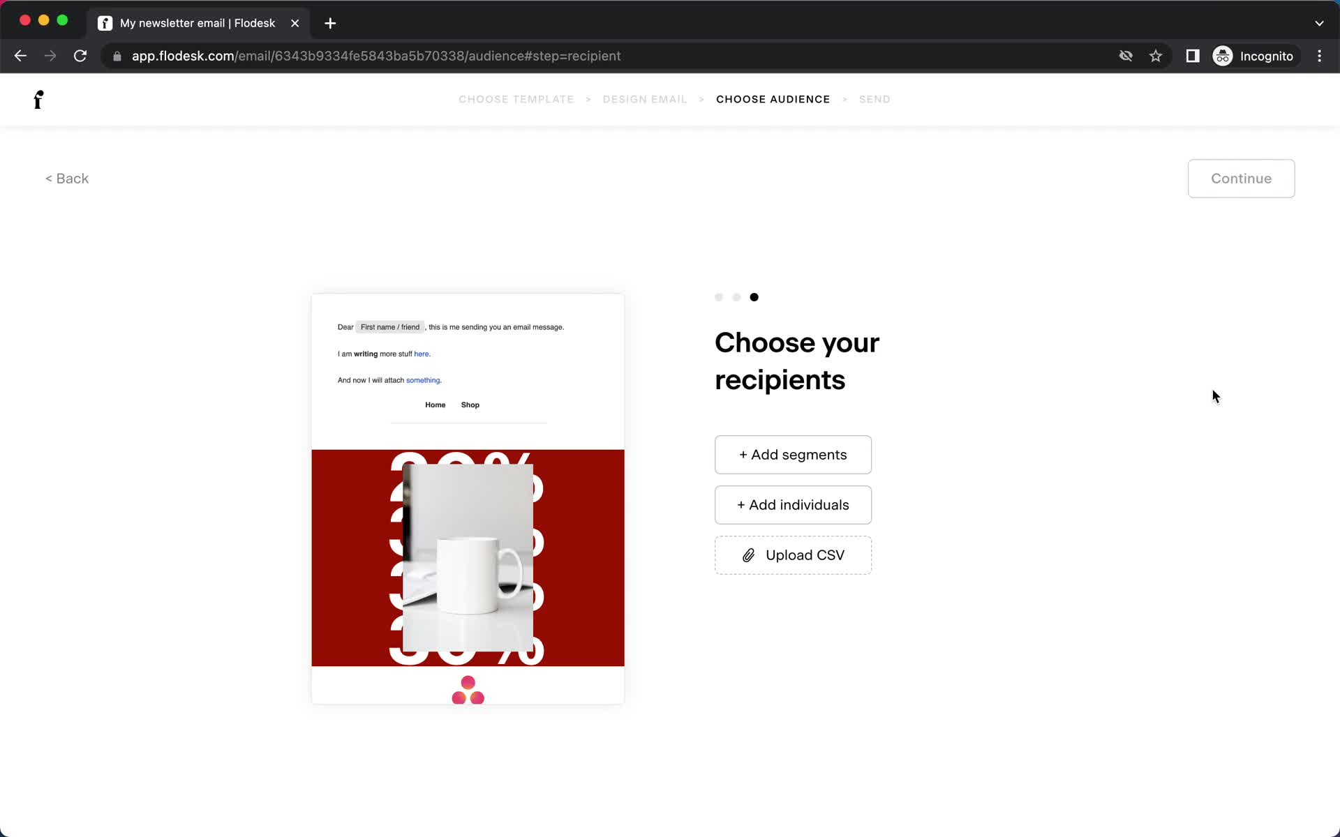 Creating an email campaign screenshot