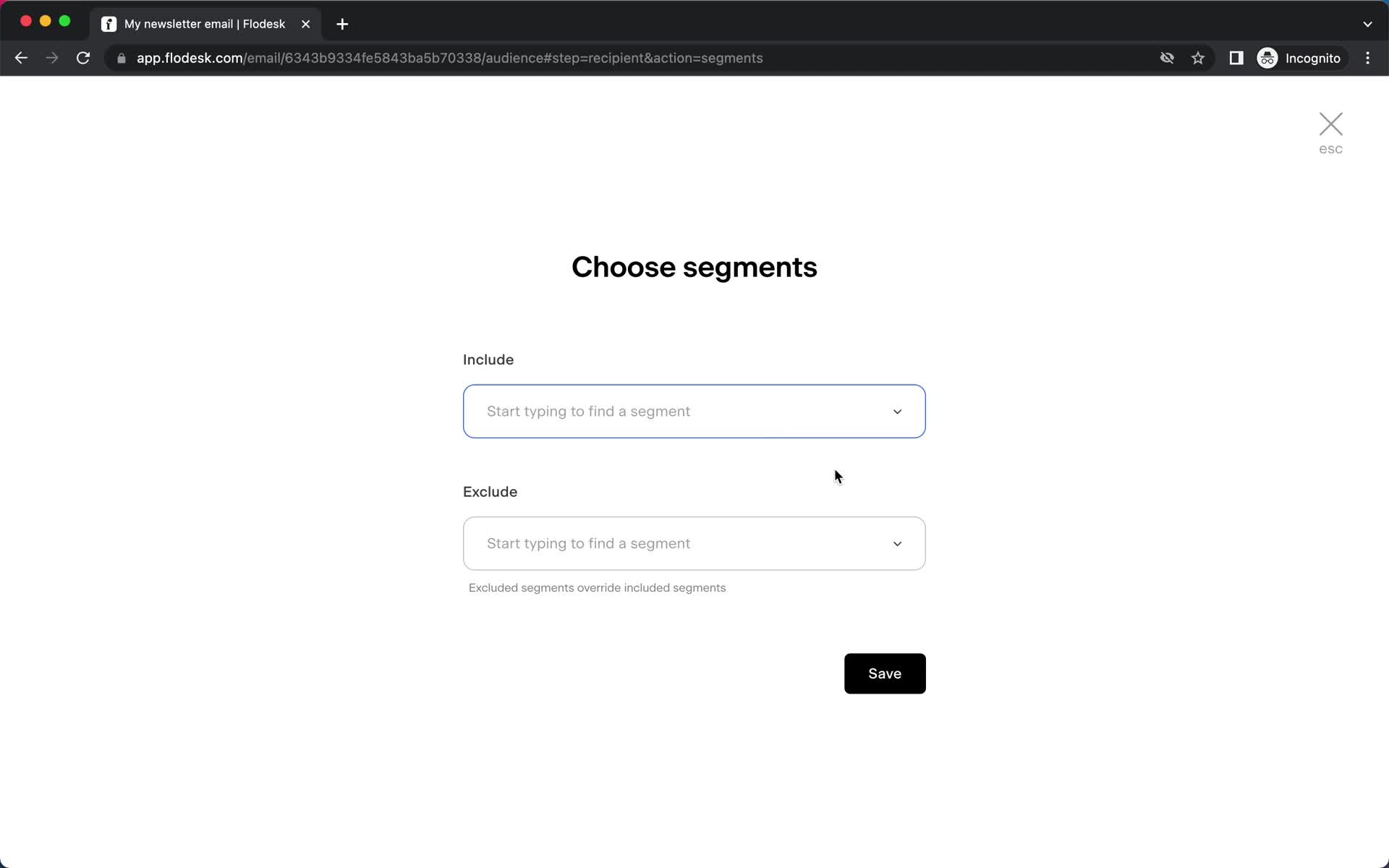 Creating an email campaign screenshot