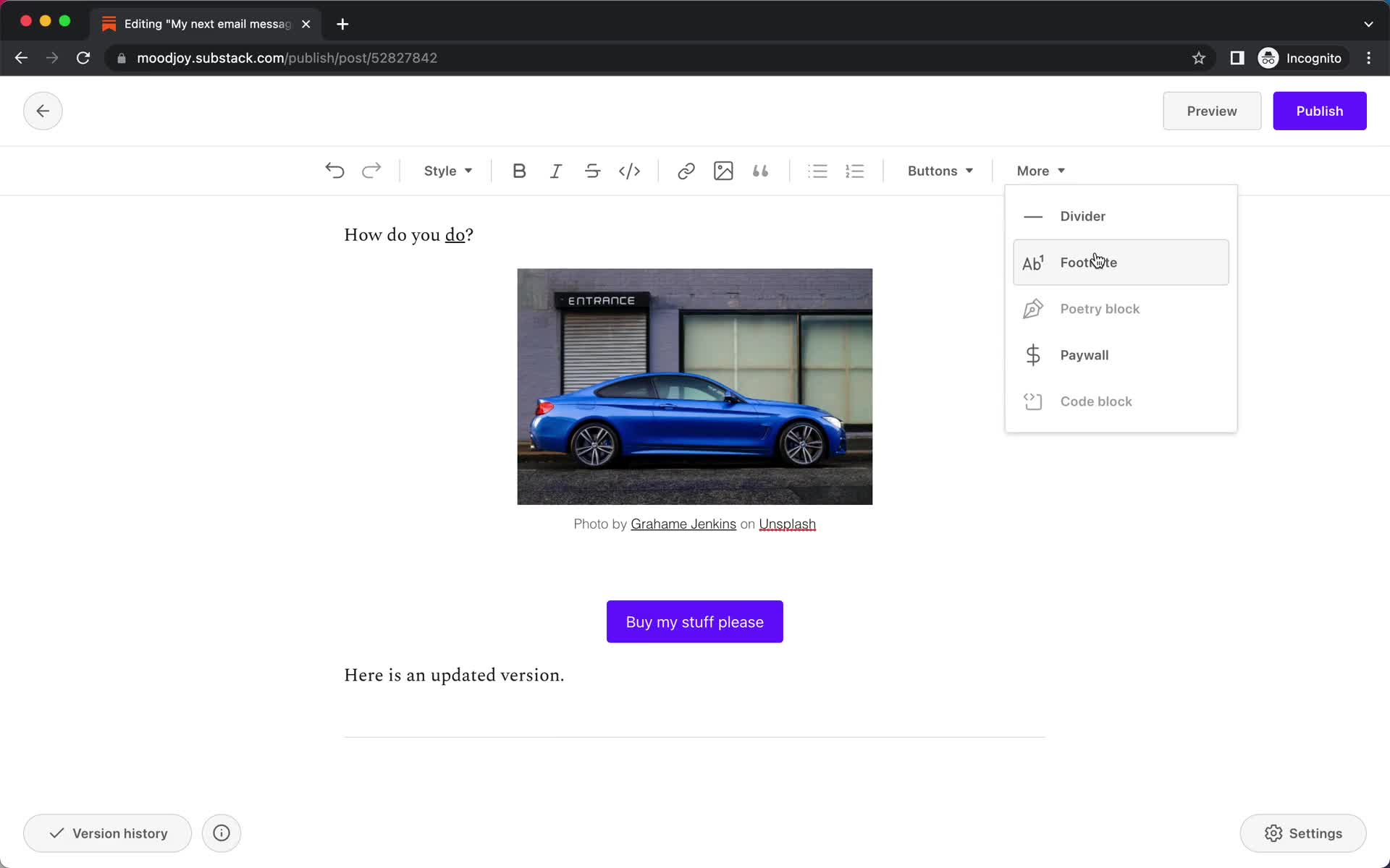 Creating an email campaign screenshot