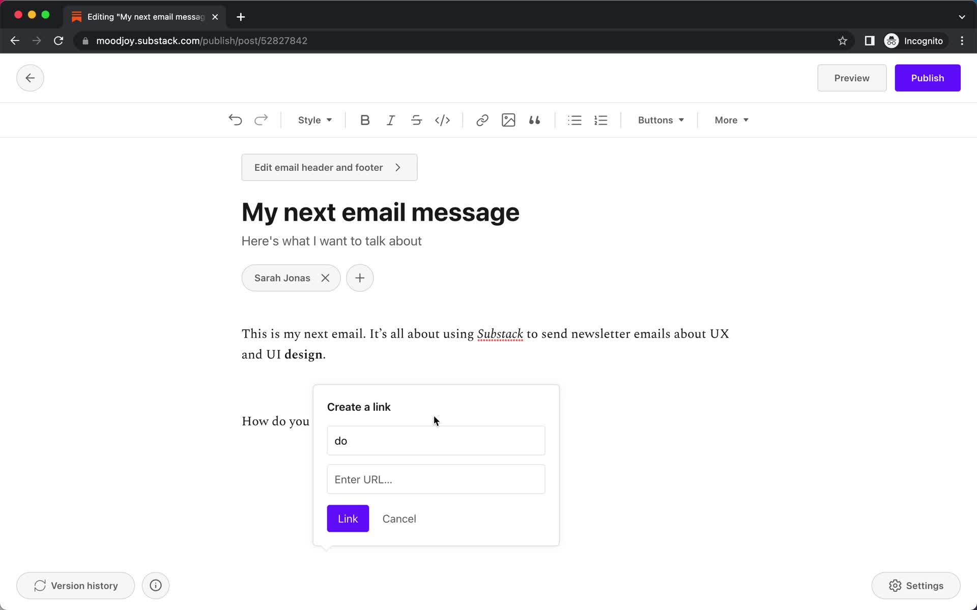 Creating an email campaign screenshot