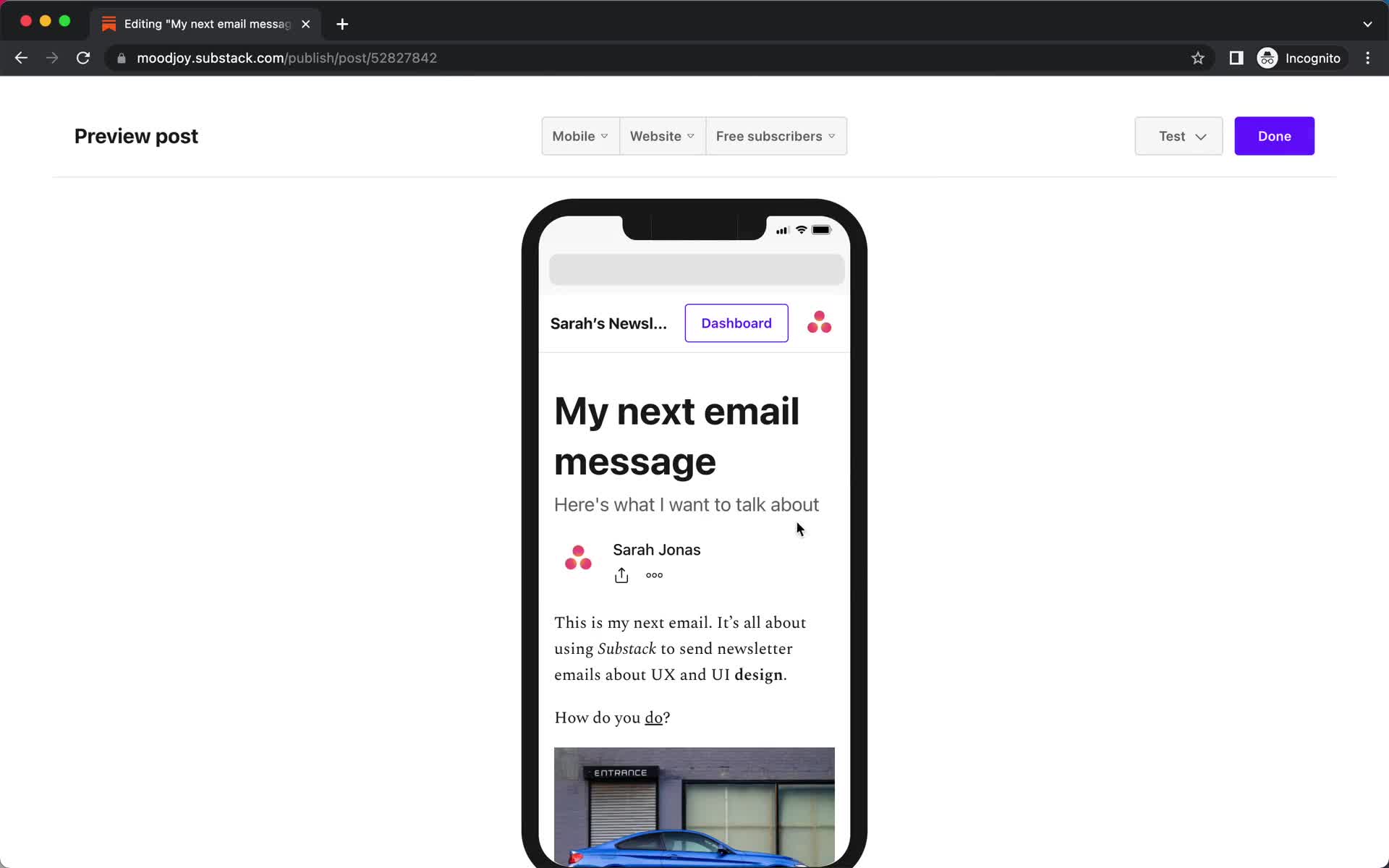 Creating an email campaign screenshot