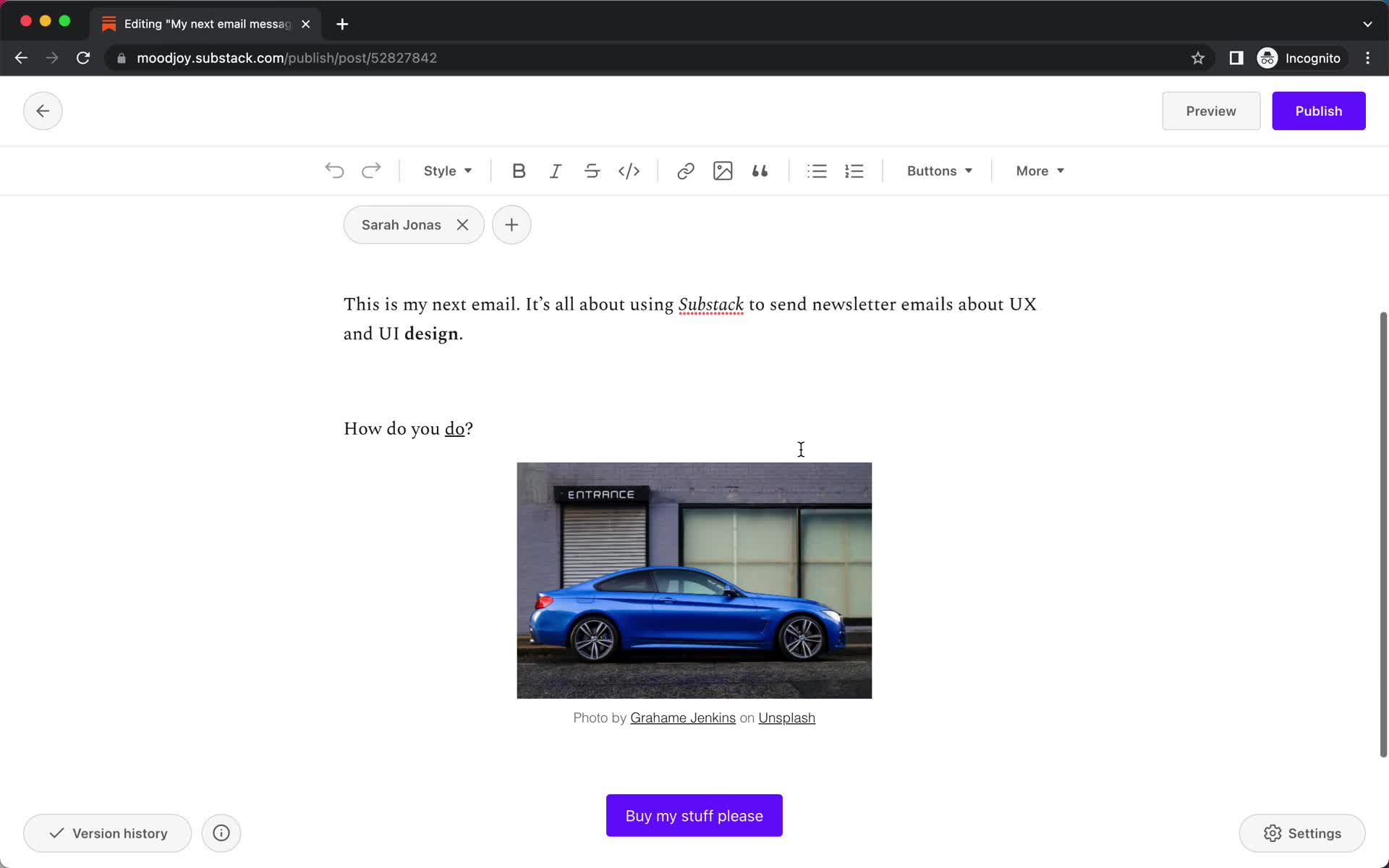 Creating an email campaign screenshot