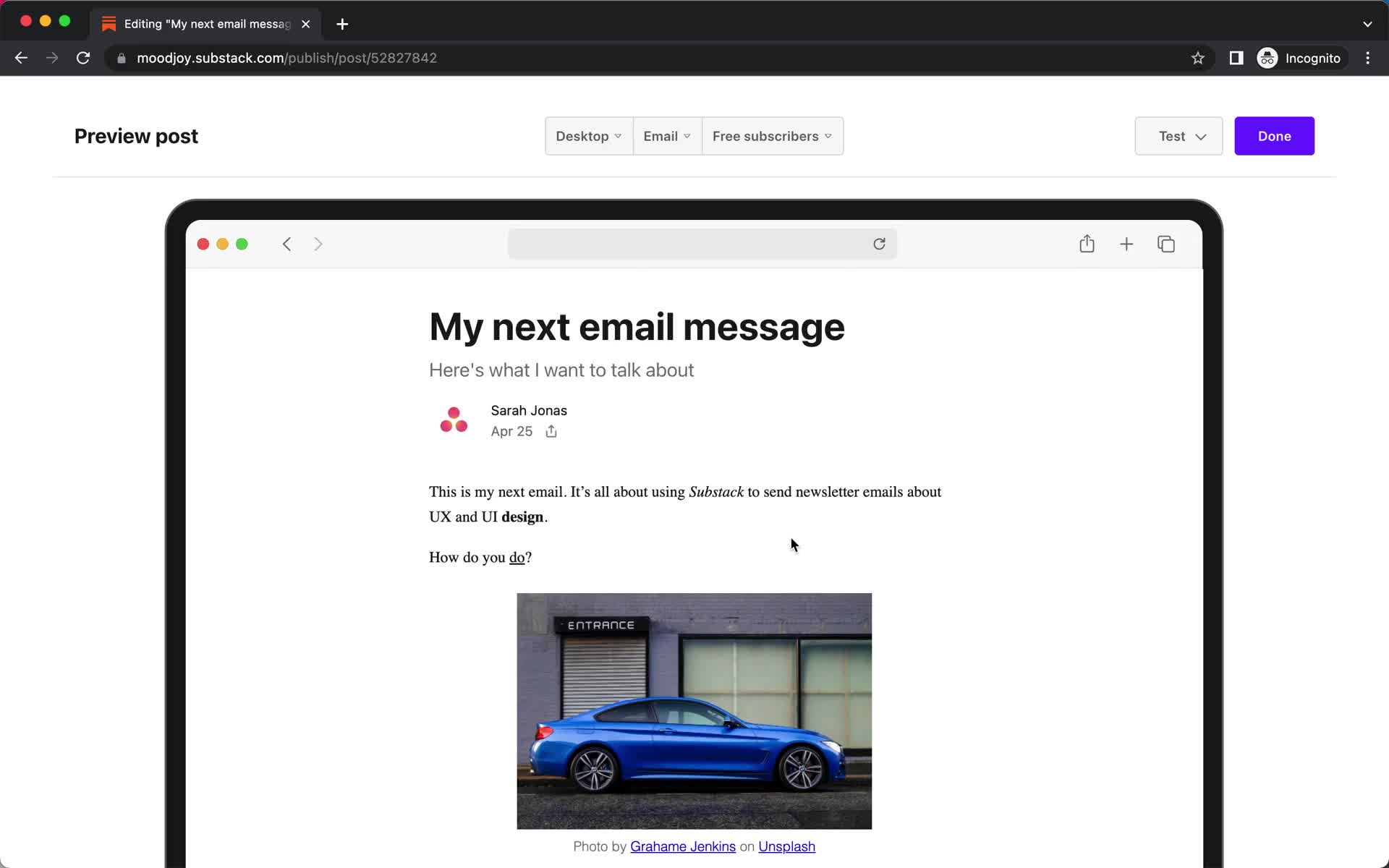 Creating an email campaign screenshot