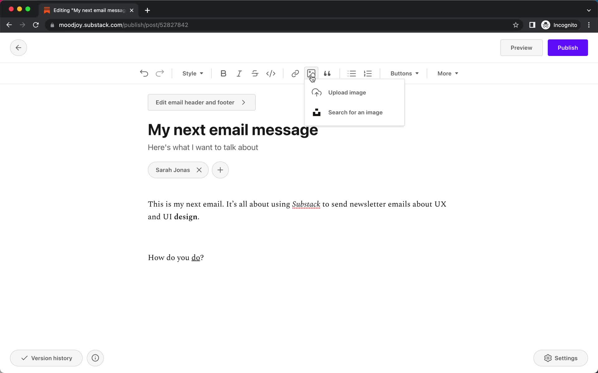 Creating an email campaign screenshot