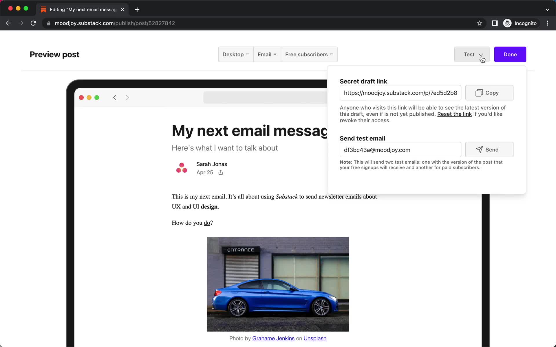 Creating an email campaign screenshot