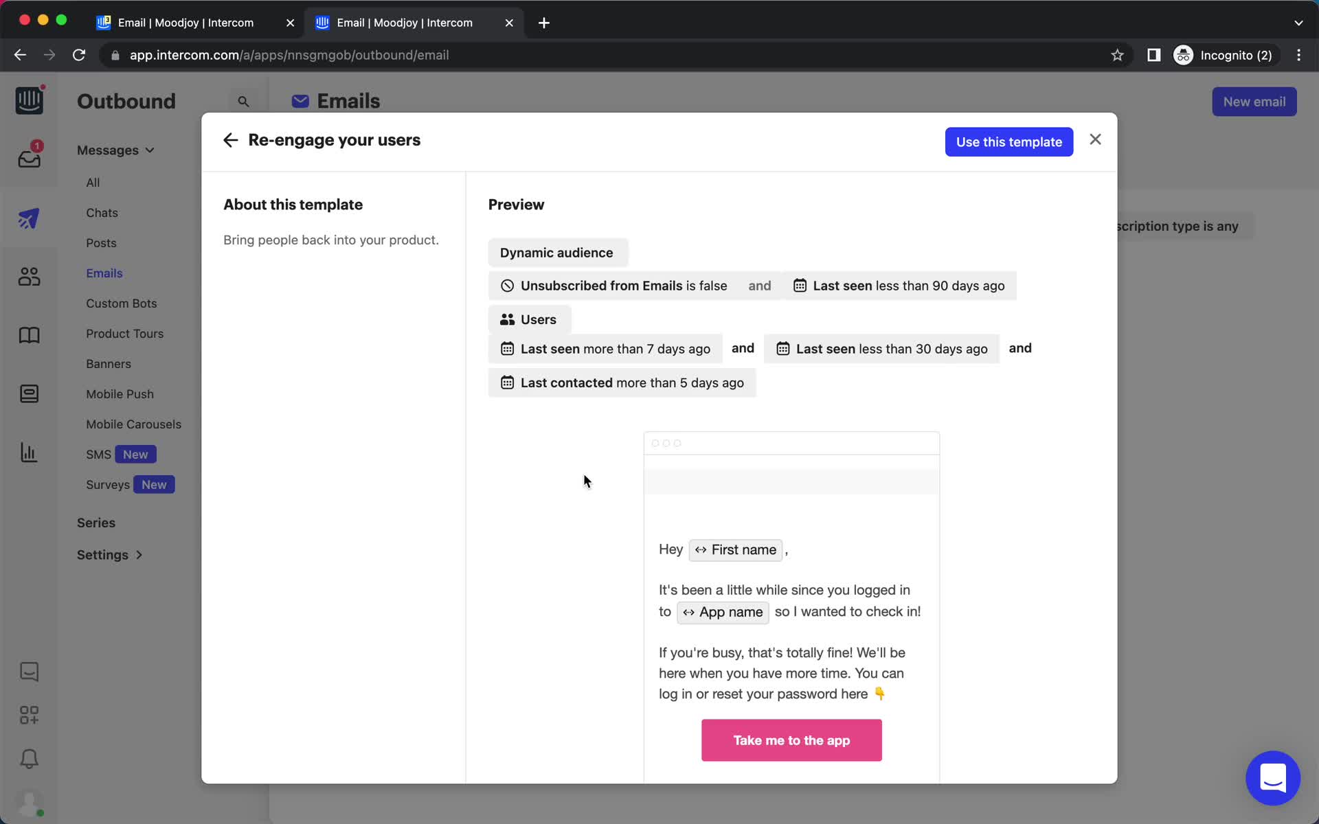 Creating an email campaign screenshot