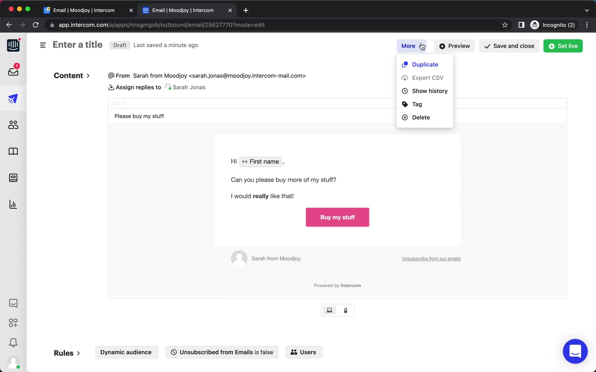 Creating an email campaign screenshot