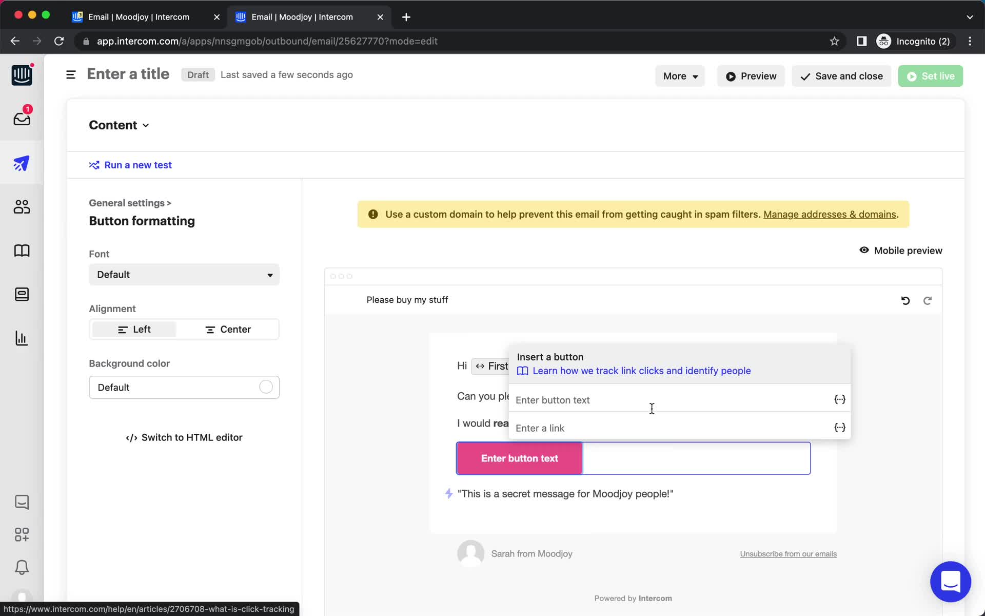 Creating an email campaign screenshot