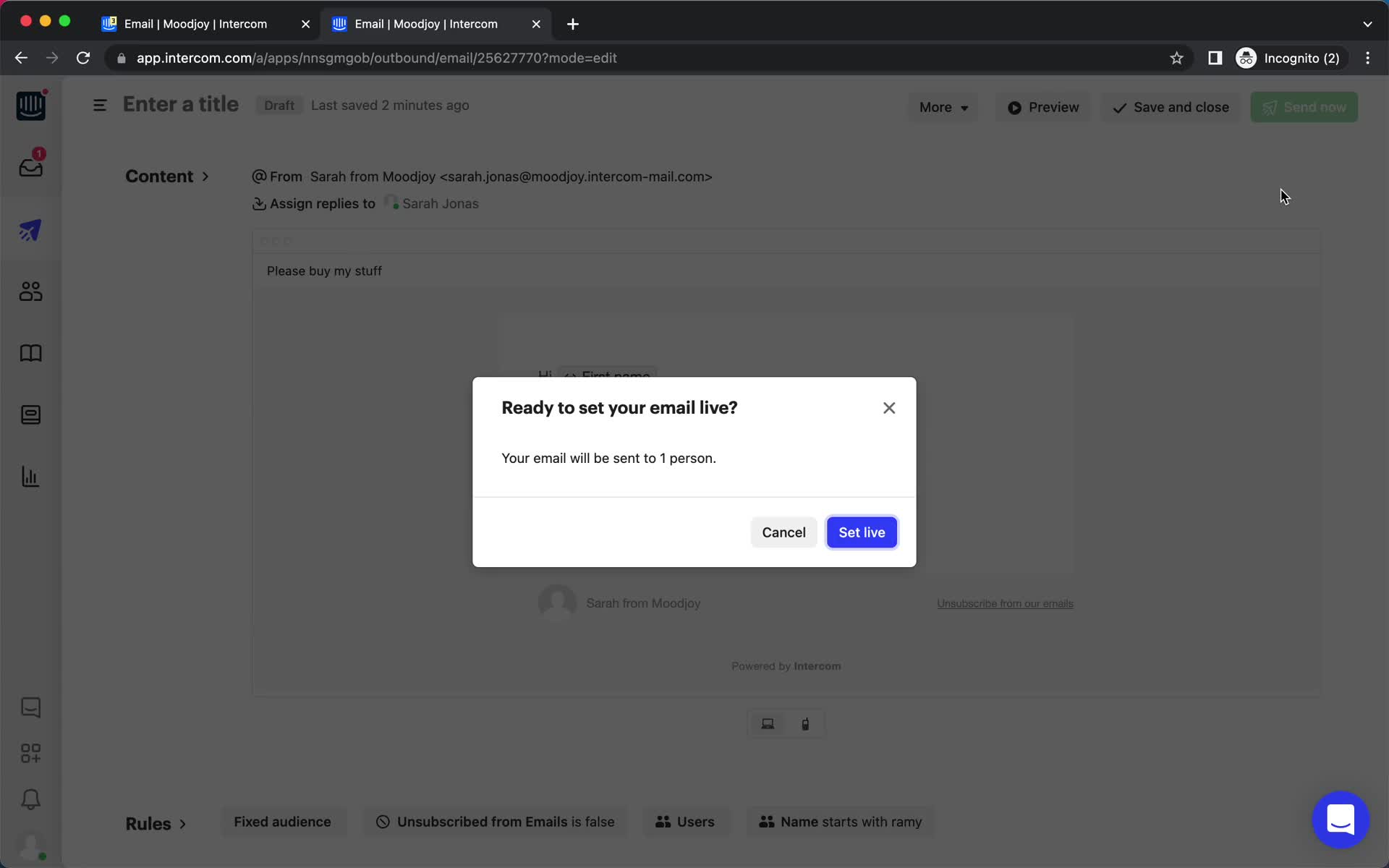 Creating an email campaign screenshot