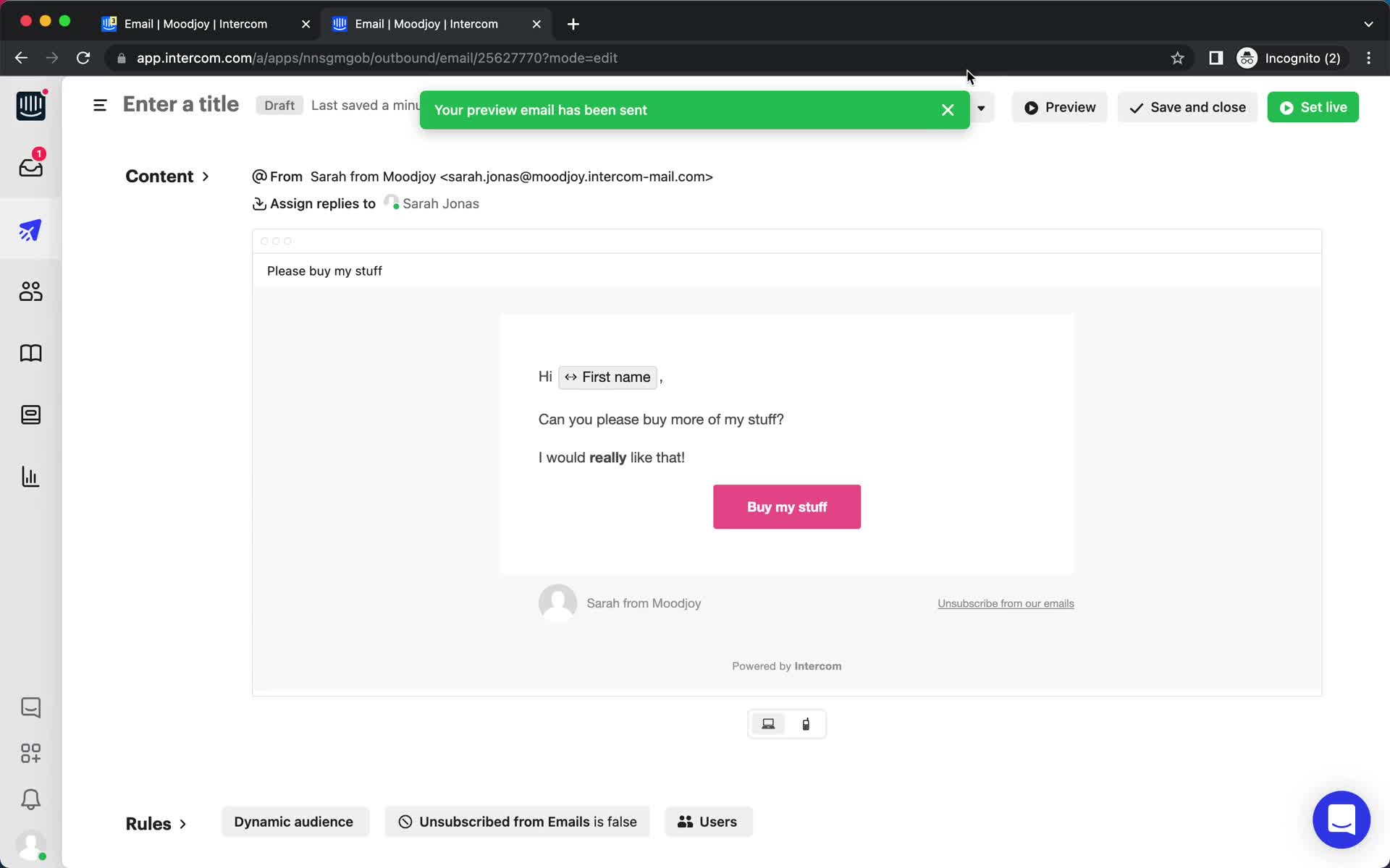 Creating an email campaign screenshot