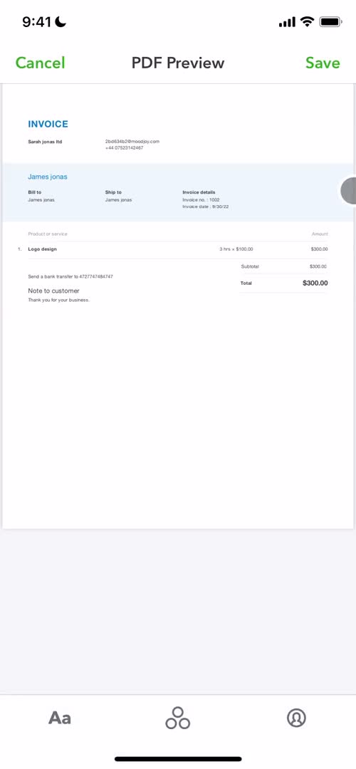 Creating an invoice screenshot