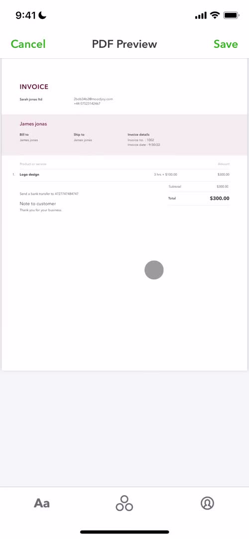 Creating an invoice screenshot