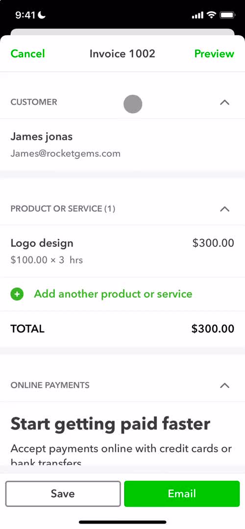 Creating an invoice screenshot