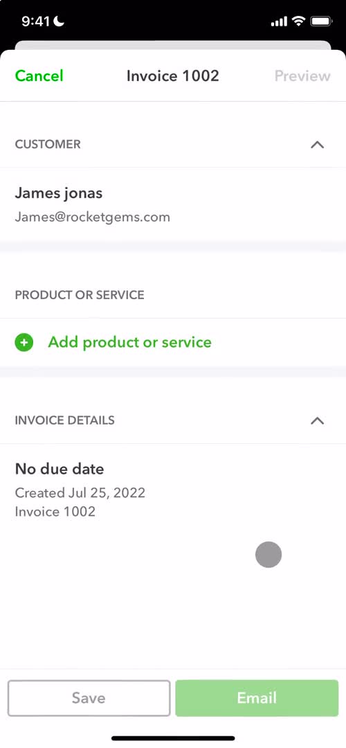 Creating an invoice screenshot