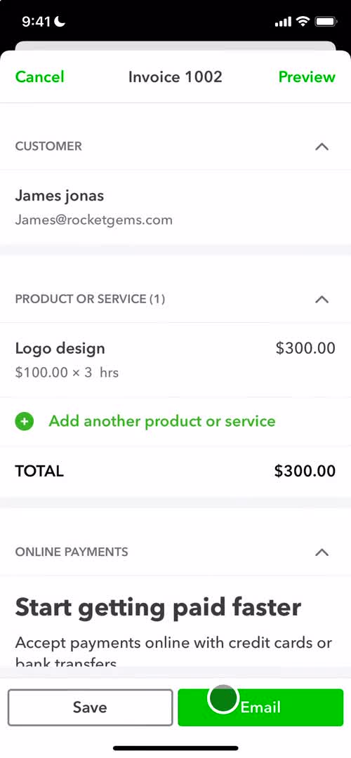 Creating an invoice screenshot