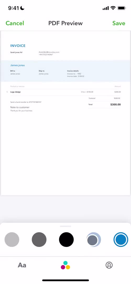 Creating an invoice screenshot