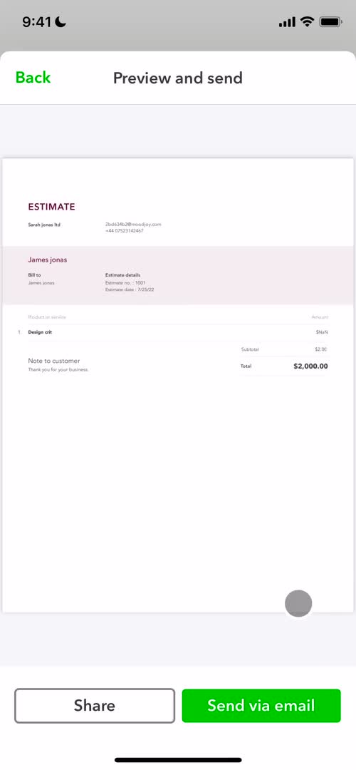 Creating an invoice screenshot