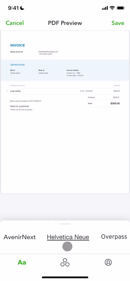 Creating an invoice screenshot