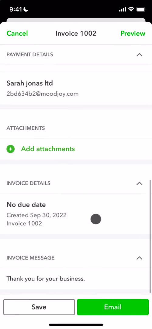 Creating an invoice screenshot