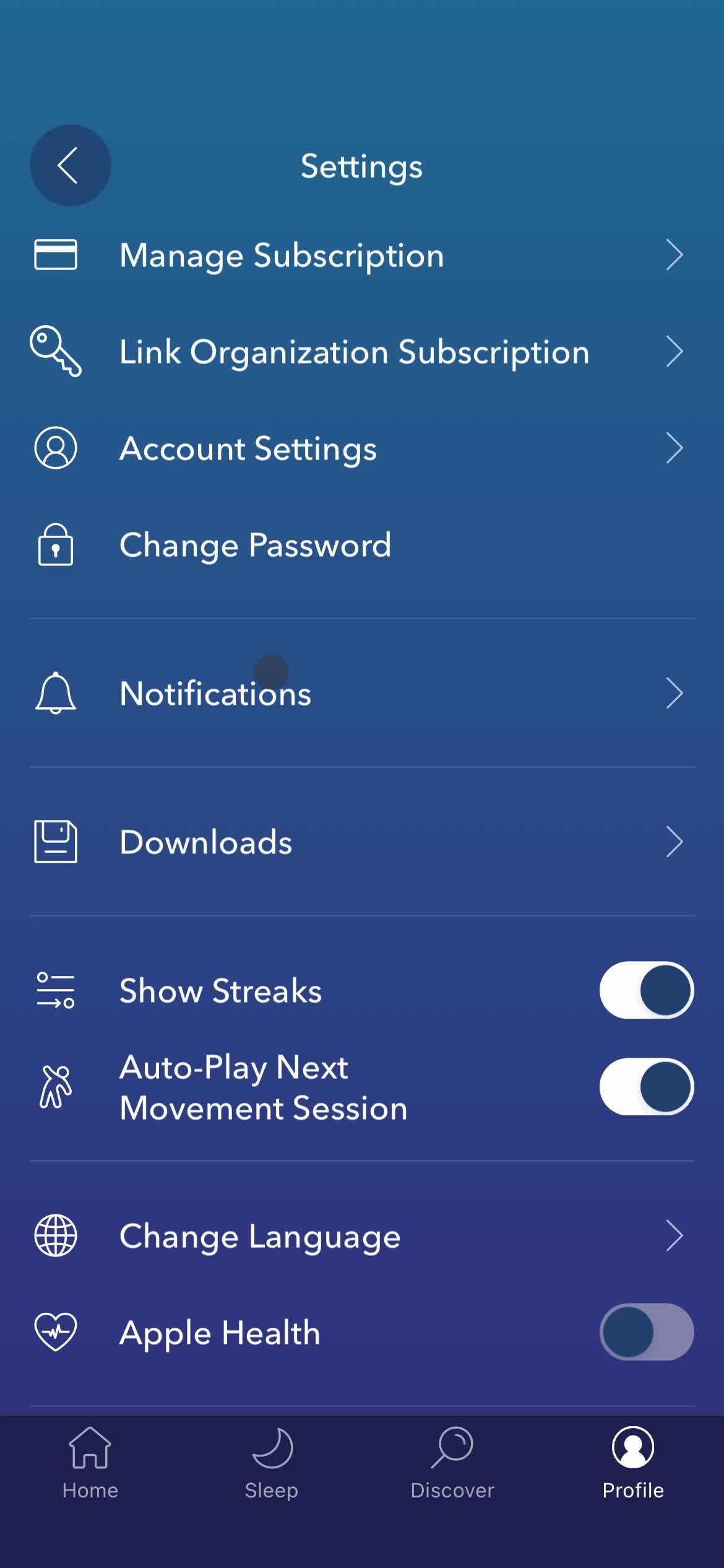 Settings screenshot