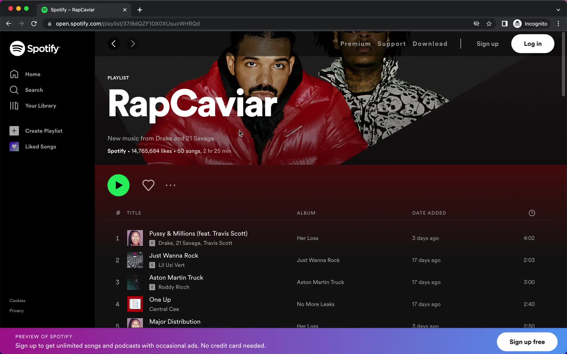 Screenshot of Playlist on Onboarding on Spotify user flow