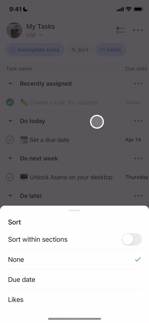 Tasks screenshot