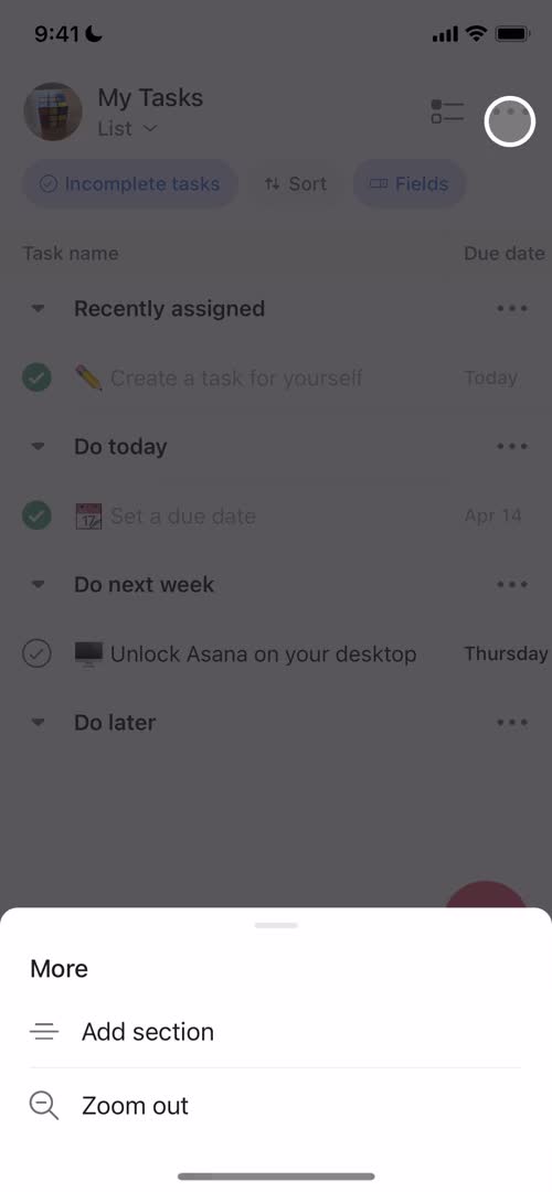 Tasks screenshot