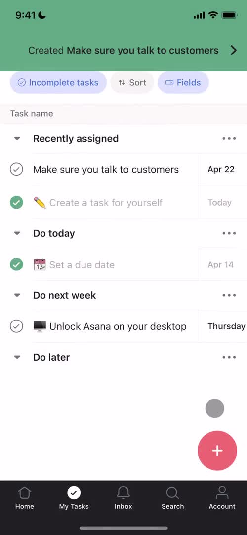 Tasks screenshot