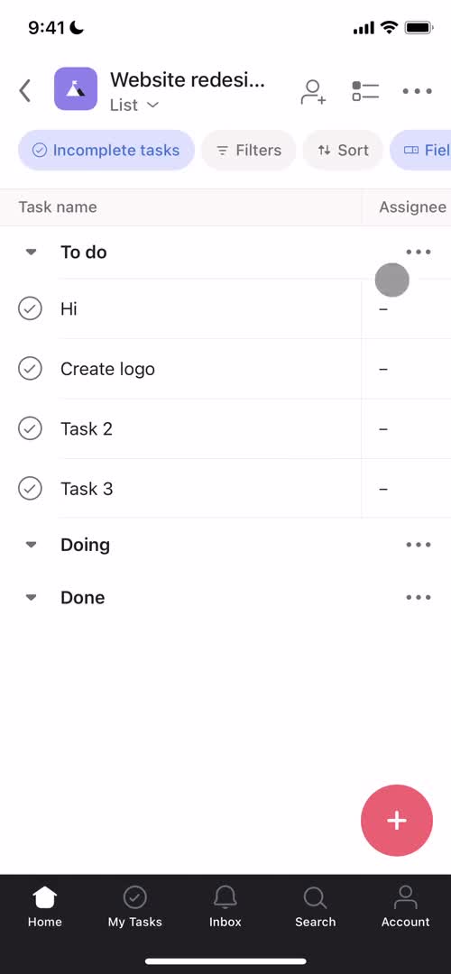 Tasks screenshot