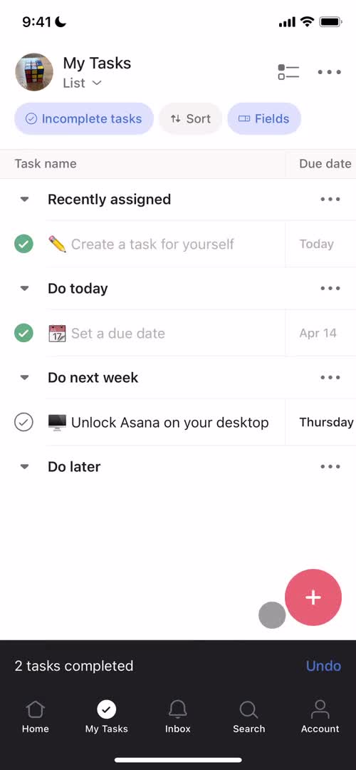 Tasks screenshot