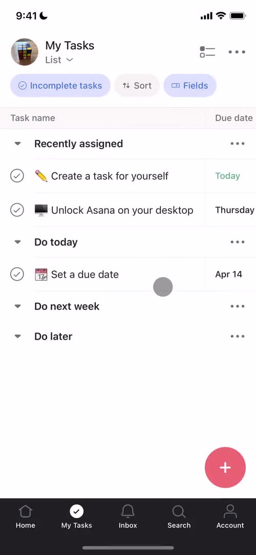 Tasks screenshot