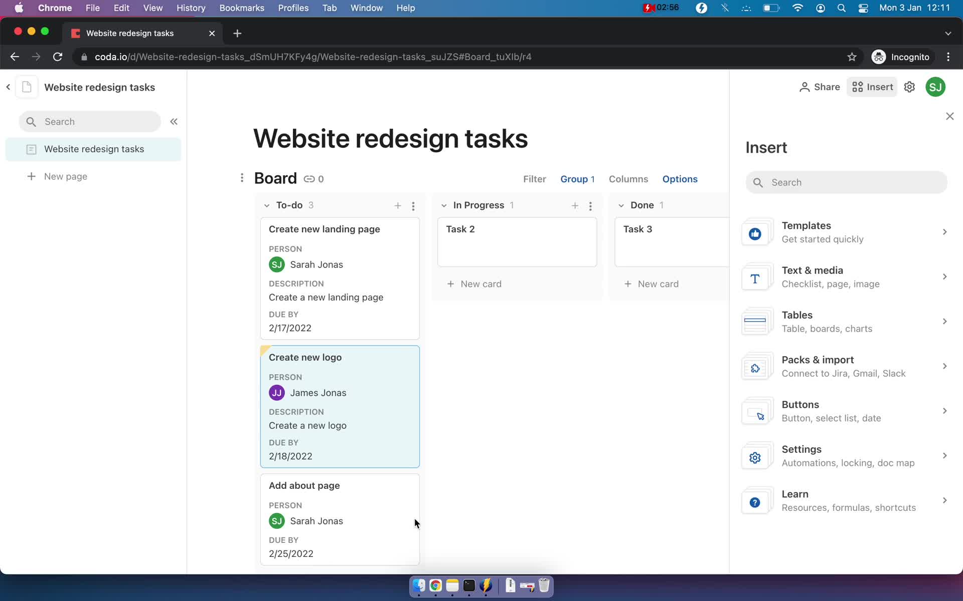 Tasks screenshot