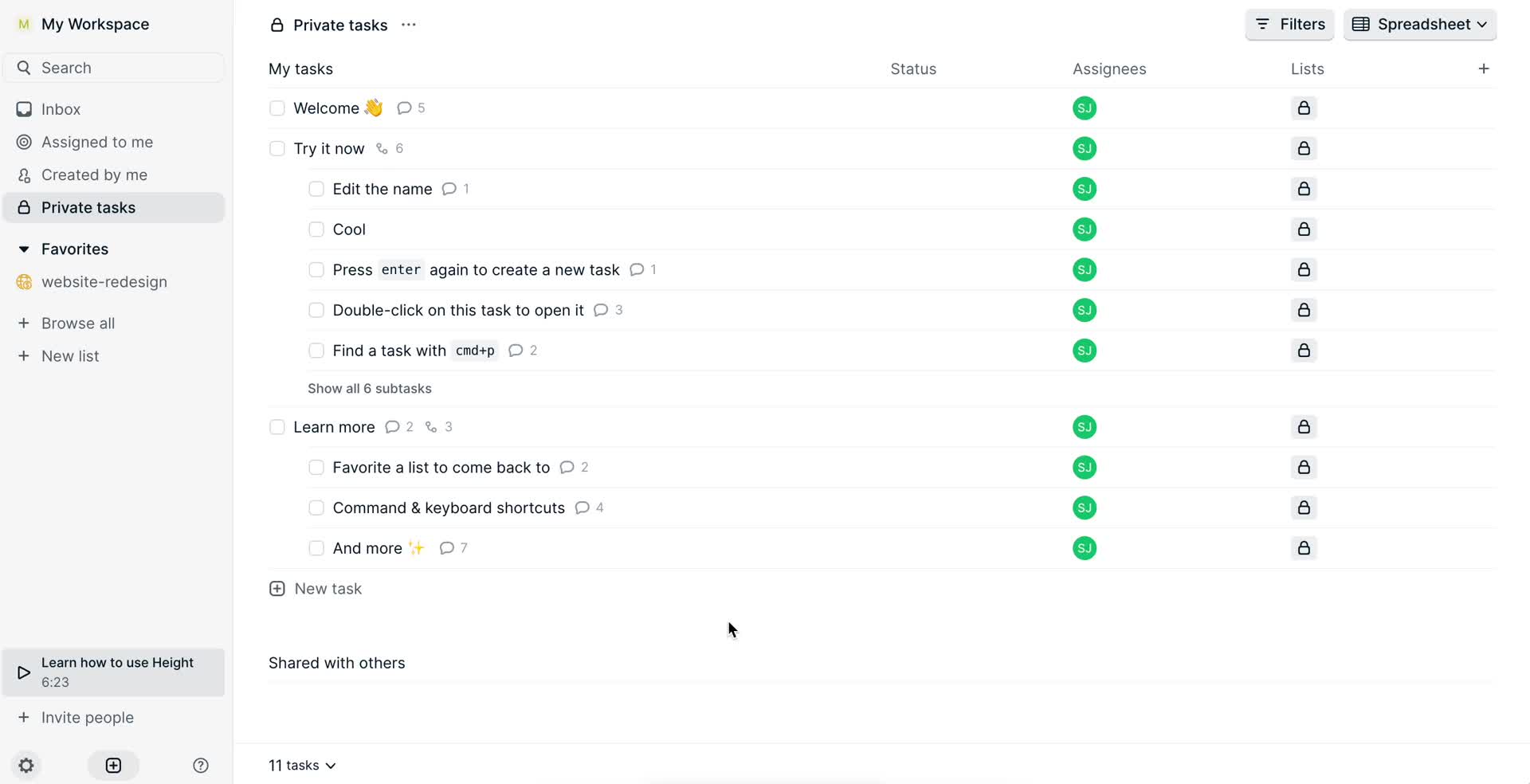 Screenshot of Tasks on Tasks on Height user flow