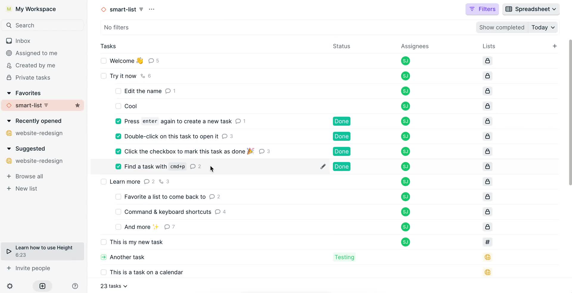 Tasks screenshot