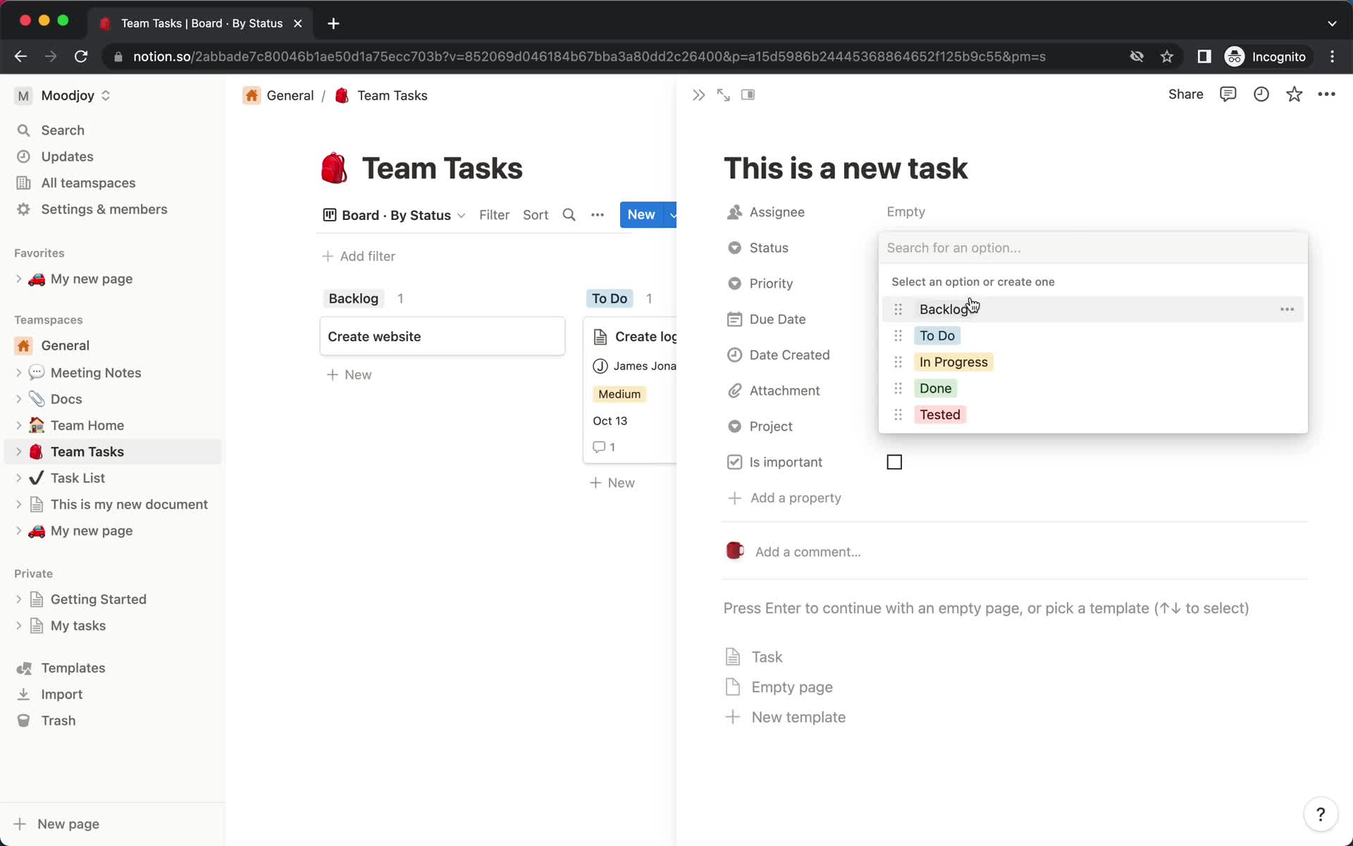 Tasks screenshot