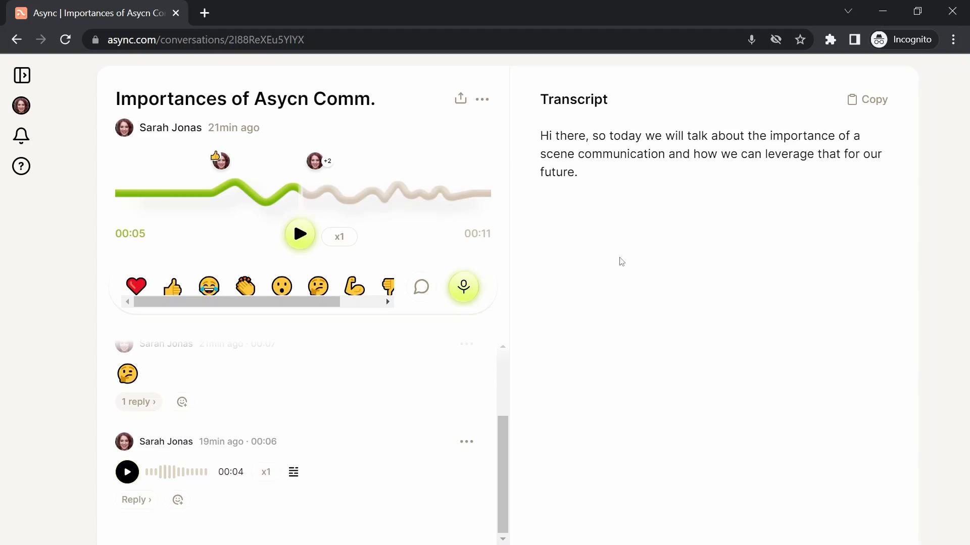 Inviting people on Async video screenshot
