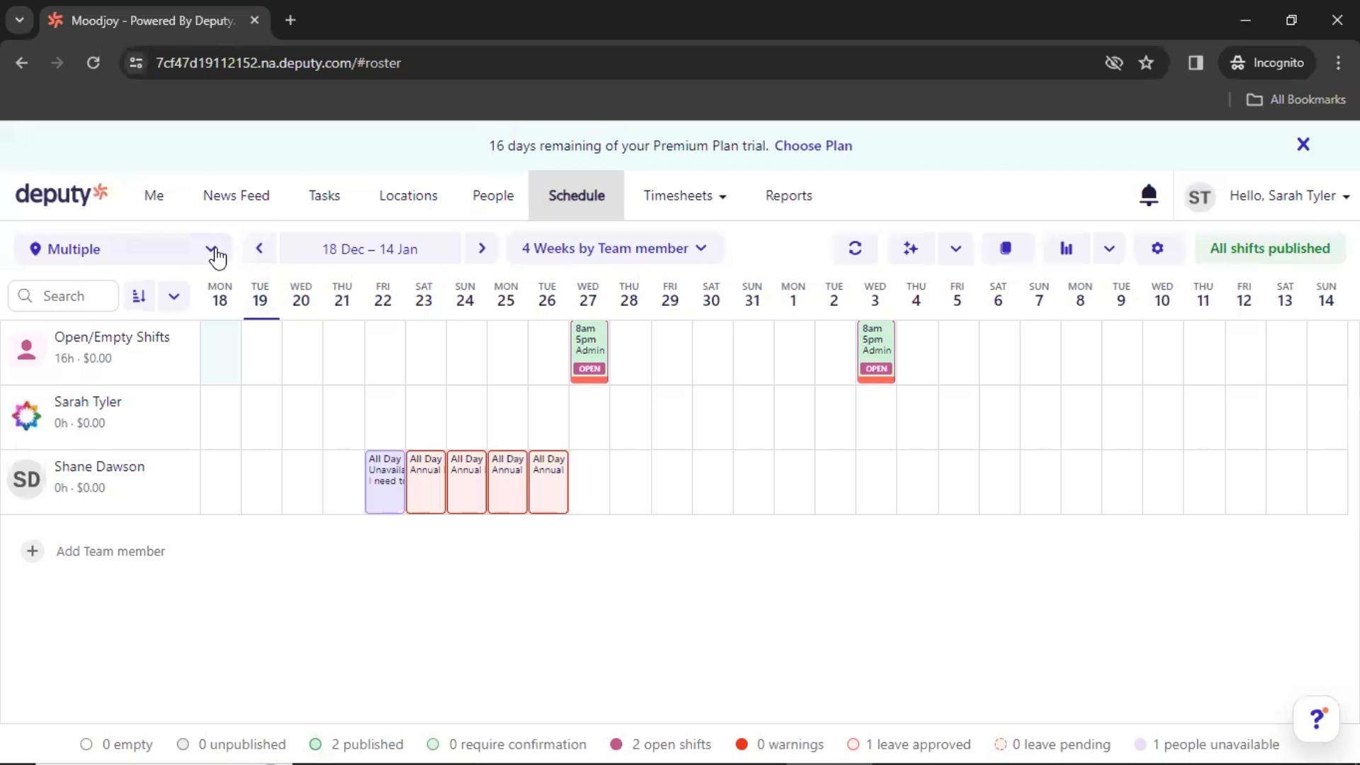 Screenshot of Creating a schedule on Deputy