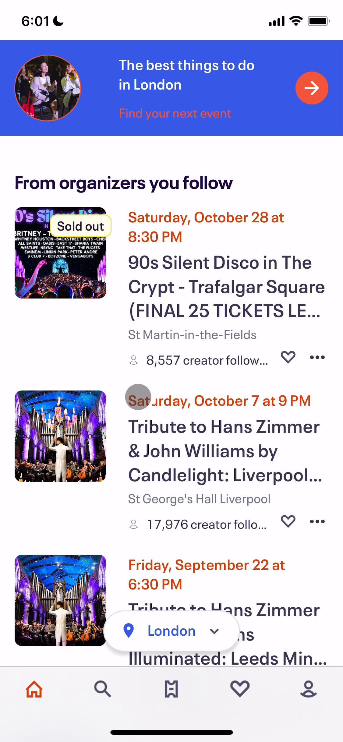 Screenshot of Searching on Eventbrite