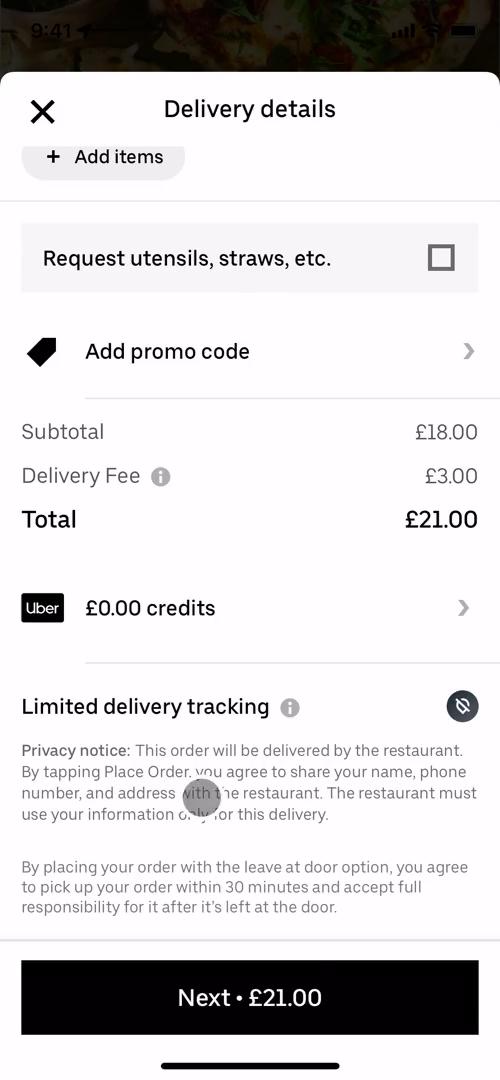 Cancelling an order on Uber Eats video screenshot