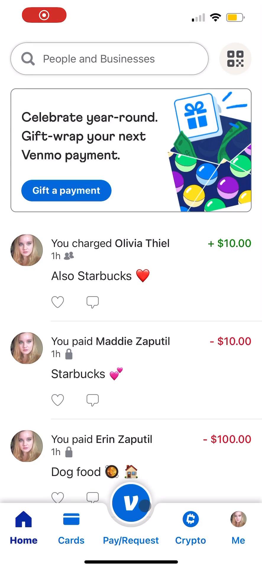 Sending currency on Venmo video screenshot