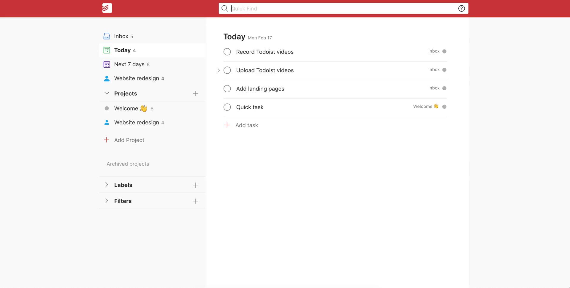 Screenshot of Searching on Todoist