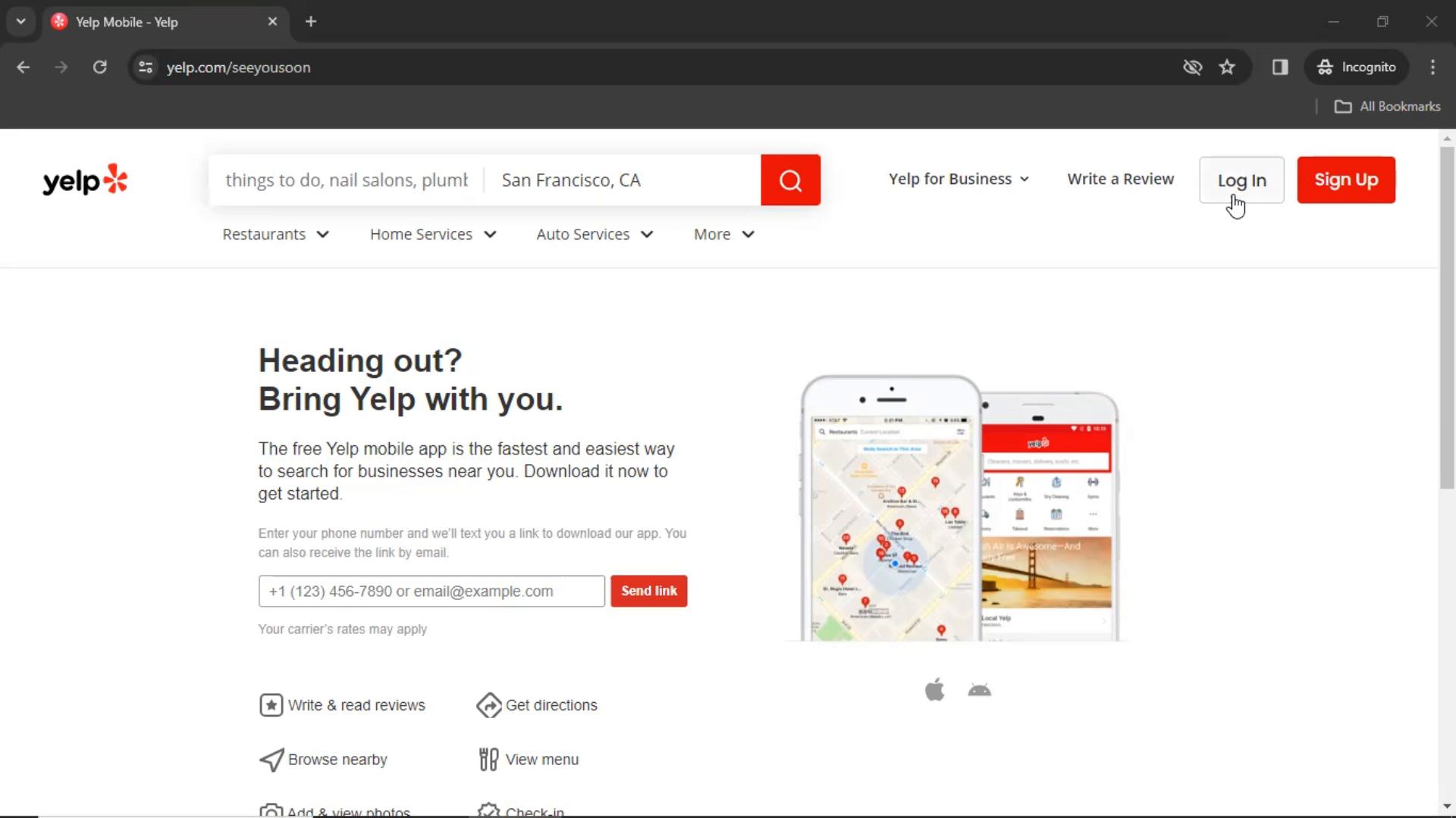 Resetting password on Yelp video thumbnail