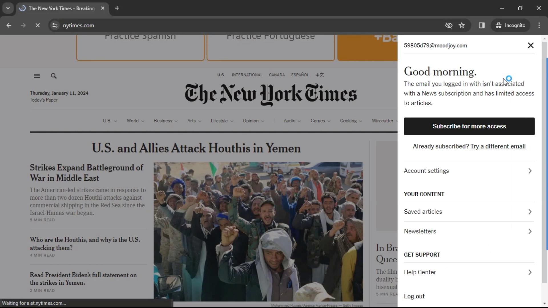Screenshot of Help center on The New York Times