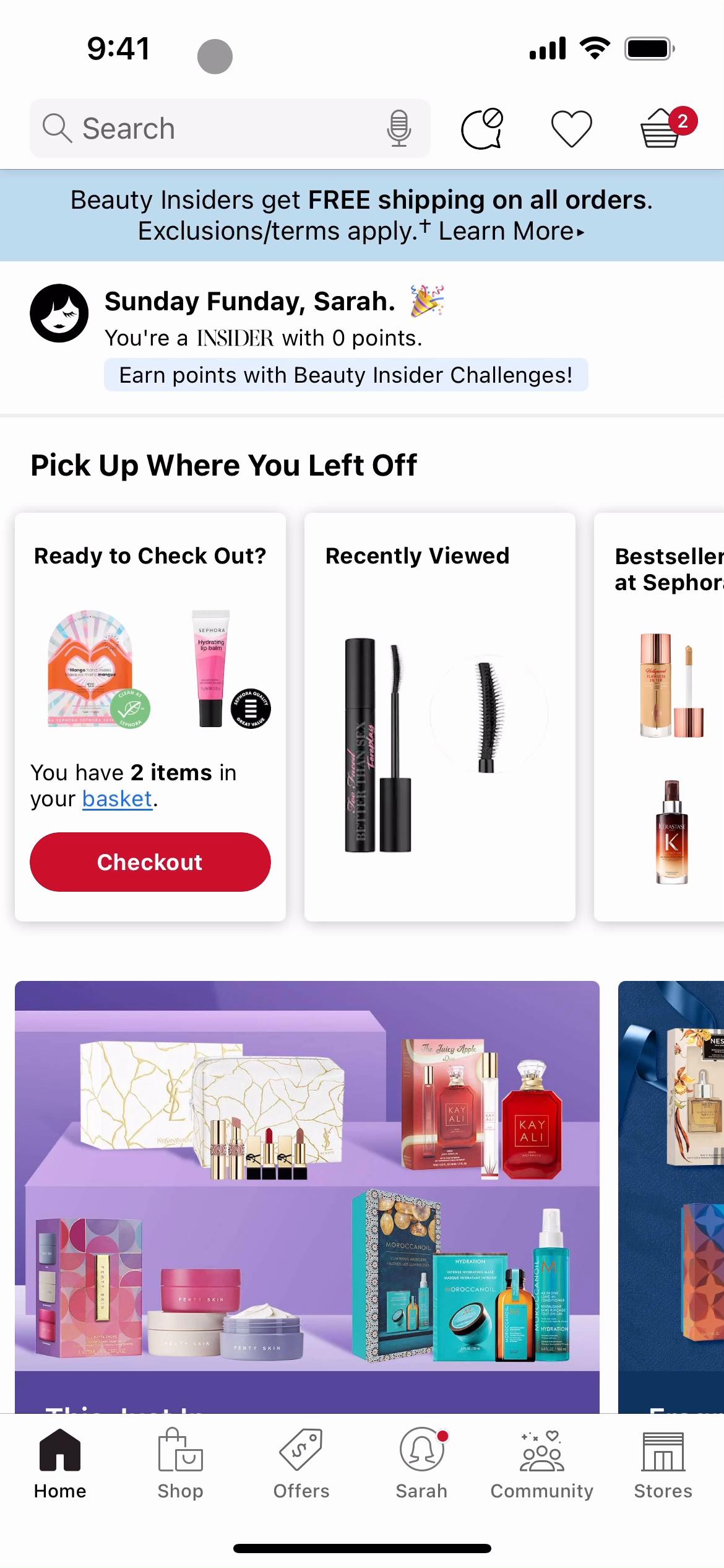 Screenshot of Discovering content on Sephora