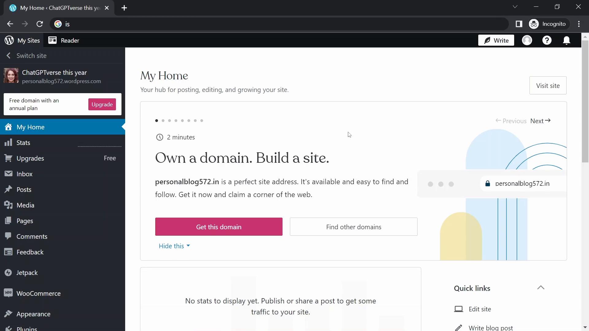 Screenshot of General browsing on WordPress