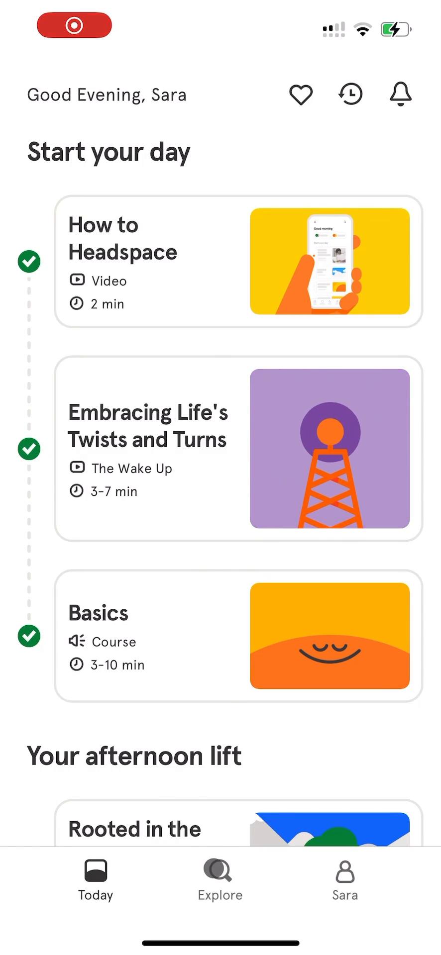 Screenshot of Discovering content on Headspace