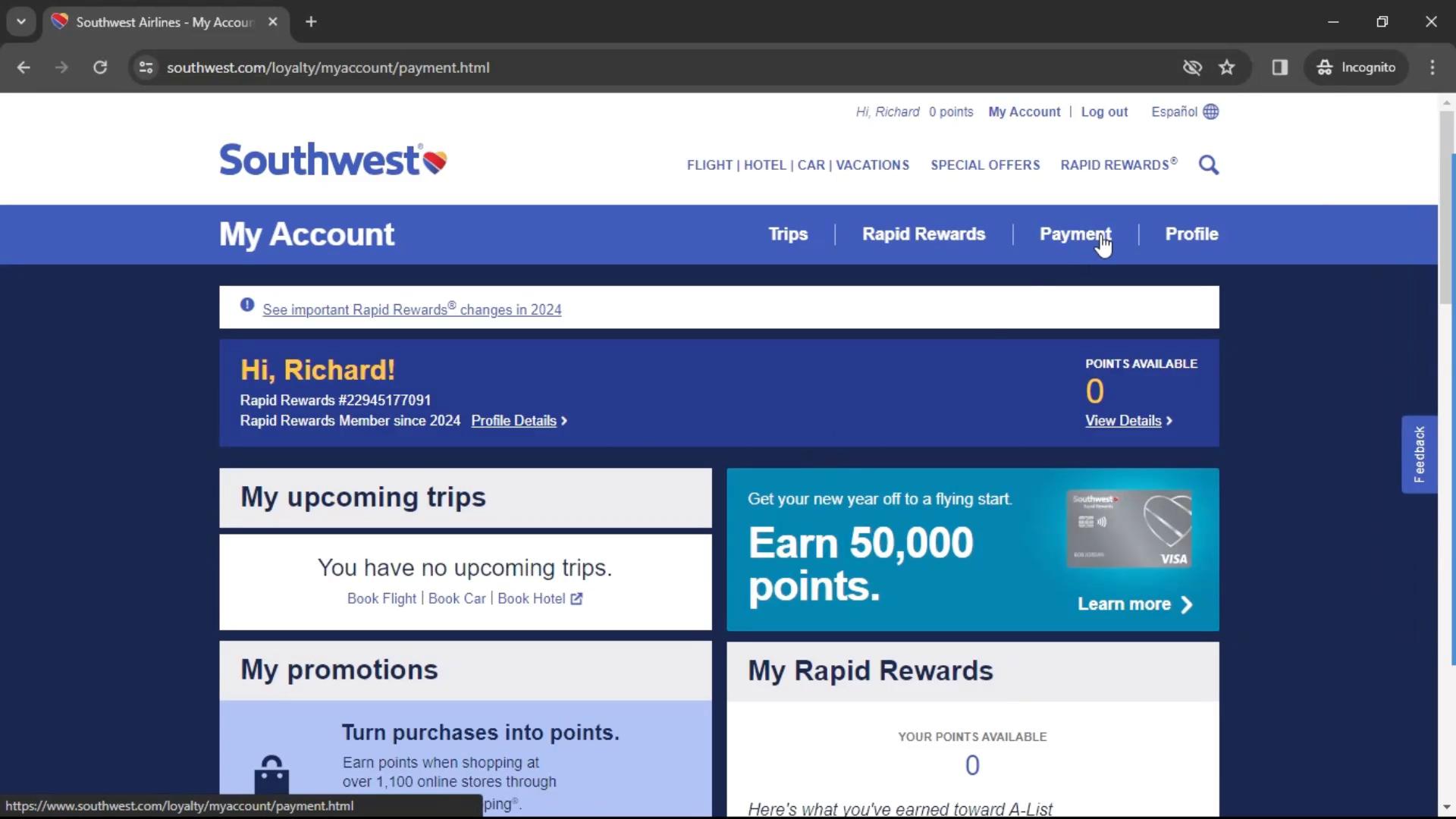 Adding payment details on Southwest Airlines video thumbnail